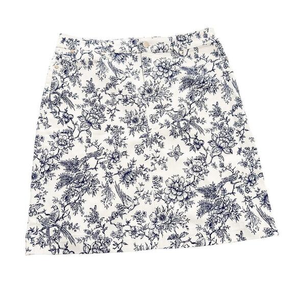 Talbots Flower Printed Denim Pencil Skirt Blue White Size 6 MINT - Picture 1 of 7